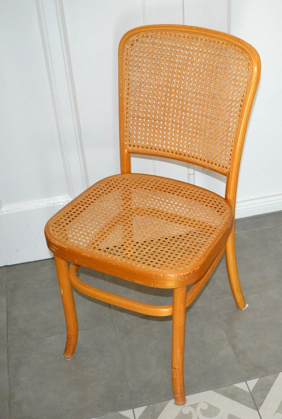 Beautiful Vintage Wooden Wicker Chair Brown Beige 70s Retro Mid