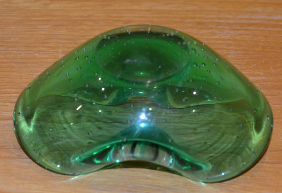 トゥルーヴィンテージ灰皿バブルガラス灰皿グリーン70年代レトロ