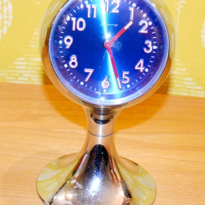 Vintage alarm clock by Blessing silver/blue 70s retro seventies mid century space age shabby chic country style