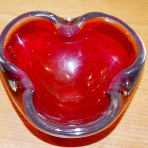 Vintage Glass Ashtray Red Ashtray Mid Century Retro Space Age Shabby Chic Country Style