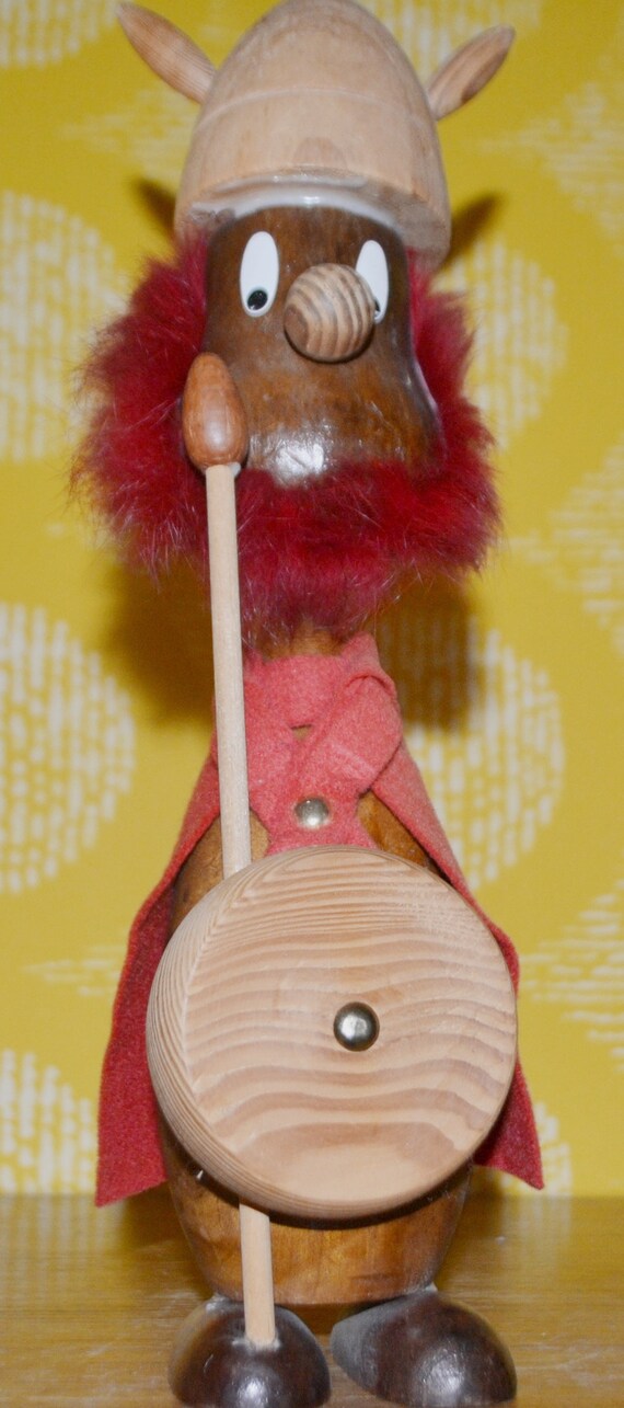Vintage XXL Viking Figure 30 Cm Danish Design Teak Wood 1960s