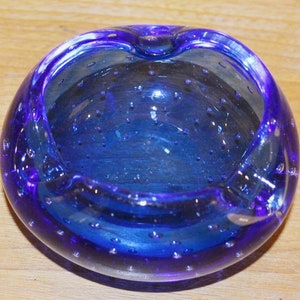 Vintage Glass Ashtray Blue bubble glass Ashtray Mid Century Retro Space Age Shabby Chic Country Style