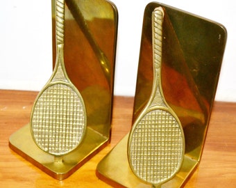 Heavy Vintage Bookends Brass Tennis Racket 70s Mid Century Bookends Retro Sixties Africa Country Style Shabby Chic