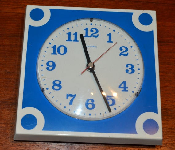 Vintage Wall Clock Plastic 70s Blue/White - image 5