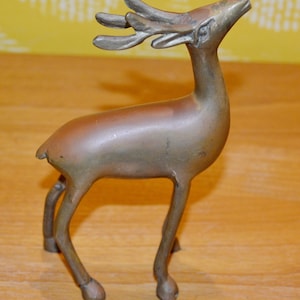 Vintage Bronze Figurine Deer Gold-colored Retro Mid Century 60s Modernist Sixties Decoration Shabby Chic Country Style
