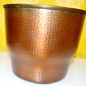 May include: A hammered copper planter with a rounded bottom and a slightly flared top. The planter is a warm, reddish-brown colour.