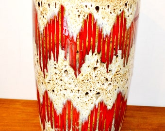 Vintage XXL floor vase by Scheurich model 517/50 ceramic 70s retro mid century fat lava OP art shabby chic country house style