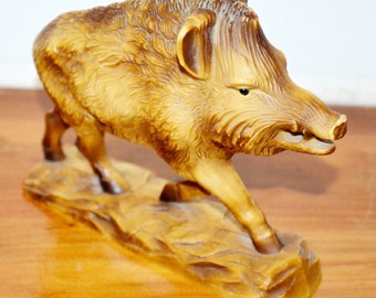 Vintage Wood/Plastic Brown /Beige Figure Wild Boar /Boar 70s Retro Mid Century Shabby Chic Country House