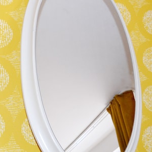 Large oval vintage wall mirror 70s white retro mid century space age shabby chic country style