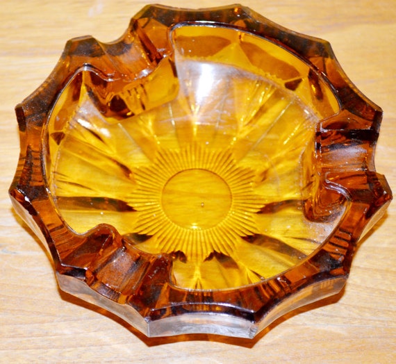 70s Vintage Ashtray Glass Amber Yellow / Orange Murano Glass