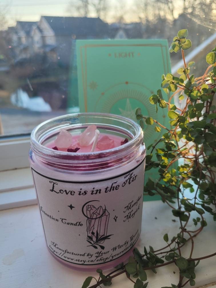 Healing Herbal Crystal Candle / Calming Energy / Relaxation / Soothe  Anxiety & Insomnia / Soy Wax / Customizable / Many Sizes Available 