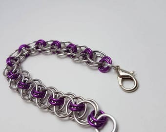 Purple Handmade Helm's Weave Chainmaille - Women's Small Bracelet