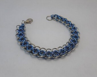 Cyclone Chainmaille Bracelet Jewelry Blue and Silver Chainmail