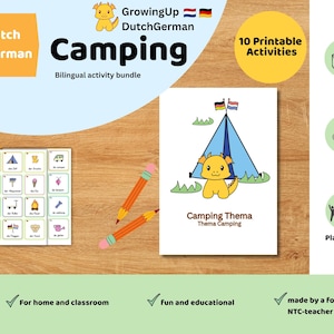 Camping Printable Activity Bundle | Dutch German Learning Activities | Bilingual Preschool PDF | Flashcards, Bingo, Worksheets | Homeschool