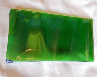 Green rectangle plate 5.25 x 9.5 inches. Pattern embossed on bottom.