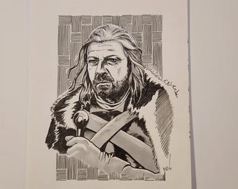 Winter is Coming / Hand drawn portrait of Sean Bean as Ned Stark. 8"x11"
