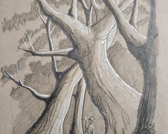 Wizard Walk, drawing on toned paper 9"x9"