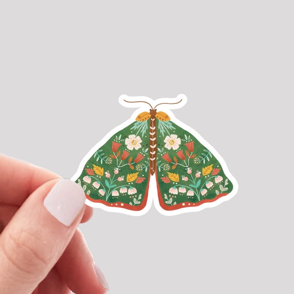 Floral Moth Sticker / Moth Sticker / Green Moth Sticker / Boho Moth Sticker
