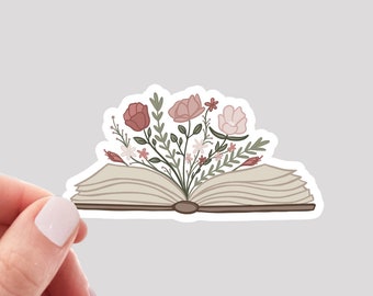 Floral Book Sticker / Open Book Sticker / Reading Sticker / Book Sticker / Hydro Sticker / Water Bottle Sticker