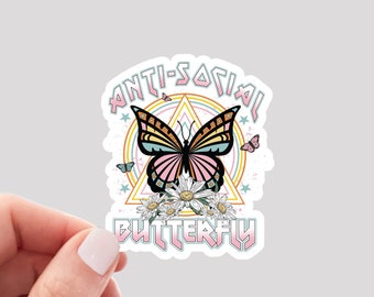 Anti Social Butterfly Sticker / Butterfly Sticker / Introvert Sticker / Hydro Sticker / Water Bottle Sticker