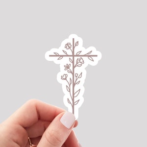 Cross Sticker / Floral Cross Sticker / Christian Sticker / Faith Sticker / Christian Water Bottle Sticker