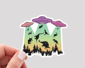 UFO Sticker / Funny Alien Sticker / UFO Dinosaur Sticker / Alien Dinosaurs Sticker / Dinosaur Sticker / Funny Dinosaur Sticker