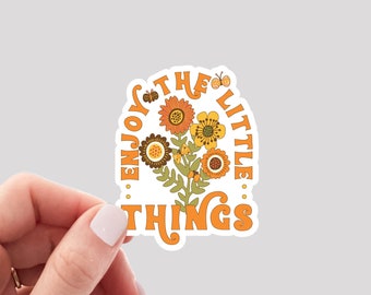 Enjoy the Little Things Sticker / Retro Sticker / 70's Sticker / Boho Floral Sticker / Hippie Sticker / Hydro Sticker / Water Bottle Sticker