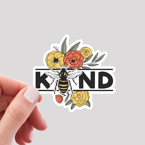 Sticker abeille / Sticker Soyez gentil / Sticker abeille / Sticker abeille florale / Sticker bouteille d'eau / Sticker hydro alcoolique / Sticker ordinateur portable