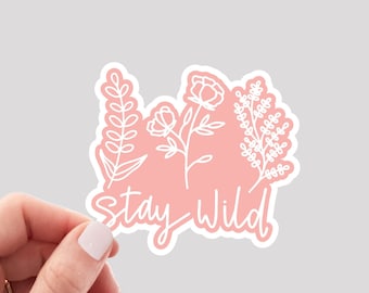 Stay Wild Sticker / Botanical Drawing Sticker / Floral Sticker / Peach Floral Sticker / Minimal Floral Sticker / Floral Laptop Sticker