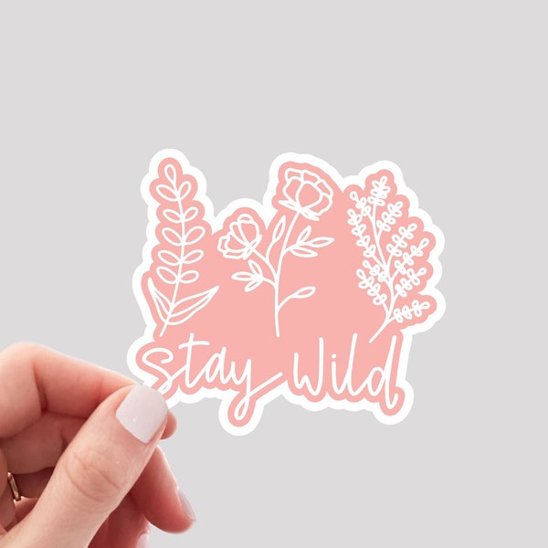 Stay Wild Sticker / Botanical Drawing Sticker / Floral Sticker / Peach Floral Sticker / Minimal Floral Sticker / Floral Laptop Sticker