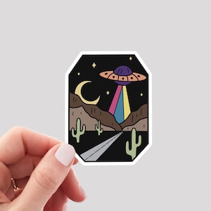 Alien Sticker / UFO Sticker / Area 51 Sticker / Neon Alien Sticker / Neon UFO Sticker / Desert Sticker