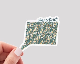 Connecticut Sticker / CT Sticker / Floral Connecticut Sticker / Connecticut Home Sticker / Connecticut Water Bottle Sticker