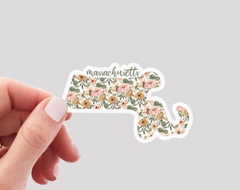 Massachusetts Sticker / MA Sticker / Floral Massachusetts Sticker / Massachusetts Home Sticker / Massachusetts Water Bottle Sticker
