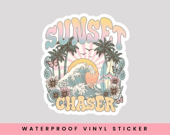 Sunset Chaser Sticker, Beach Sticker, Water Bottle Sticker, Tumbler Sticker, Chasing Sunsets