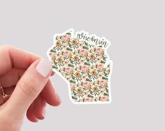 Wisconsin Sticker / WI Sticker / Floral Wisconsin Sticker / Wisconsin Home Sticker / Wisconsin Water Bottle Sticker / WI Laptop Sticker