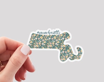 Massachusetts Sticker / MA Sticker / Floral Massachusetts Sticker / Massachusetts Home Sticker / Massachusetts Water Bottle Sticker