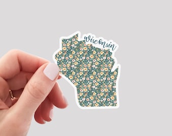 Wisconsin Sticker / WI Sticker / Floral Wisconsin Sticker / Wisconsin Home Sticker / Wisconsin Water Bottle Sticker / WI Laptop Sticker