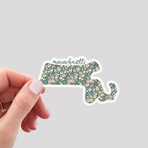 Massachusetts Sticker / MA Sticker / Floral Massachusetts Sticker / Massachusetts Home Sticker / Massachusetts Water Bottle Sticker