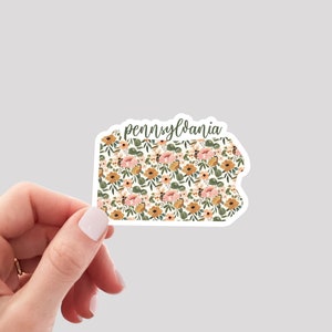 Pennsylvania Sticker / PA Sticker / Floral Pennsylvania Sticker / Pennsylvania Home Sticker / Pennsylvania Water Bottle Sticker