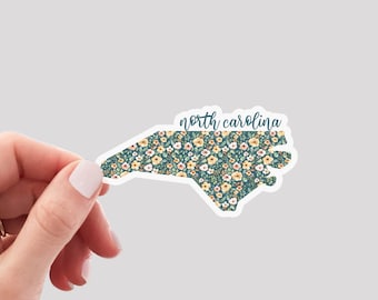 North Carolina Sticker / NC Sticker / Floral North Carolina Sticker / North Carolina Home Sticker / North Carolina Water Bottle Sticker