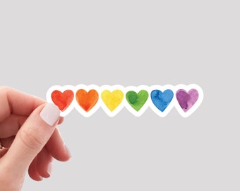 Rainbow Hearts Sticker / Watercolor Hearts Sticker / Pride Sticker / LGBTQA Sticker / LGBT Sticker / Rainbow Pride Sticker