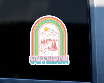 Outsider Sticker / Retro Outsider Sticker / Hiking Sticker / Get Outside Laptop Sticker / Rainbow Outsider Water Bottle Sticker