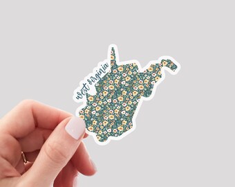 West Virginia Sticker / WV Sticker / Floral West Virginia Sticker / West Virginia Home Sticker / West Virginia Water Bottle Sticker