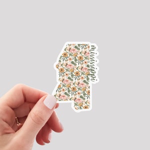 Mississippi Sticker / MS Sticker / Floral Mississippi Sticker / Mississippi Home Sticker / Mississippi Water Bottle Sticker / Mississippi