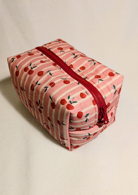 Cherries and Stripes Handmade Makeup Bag