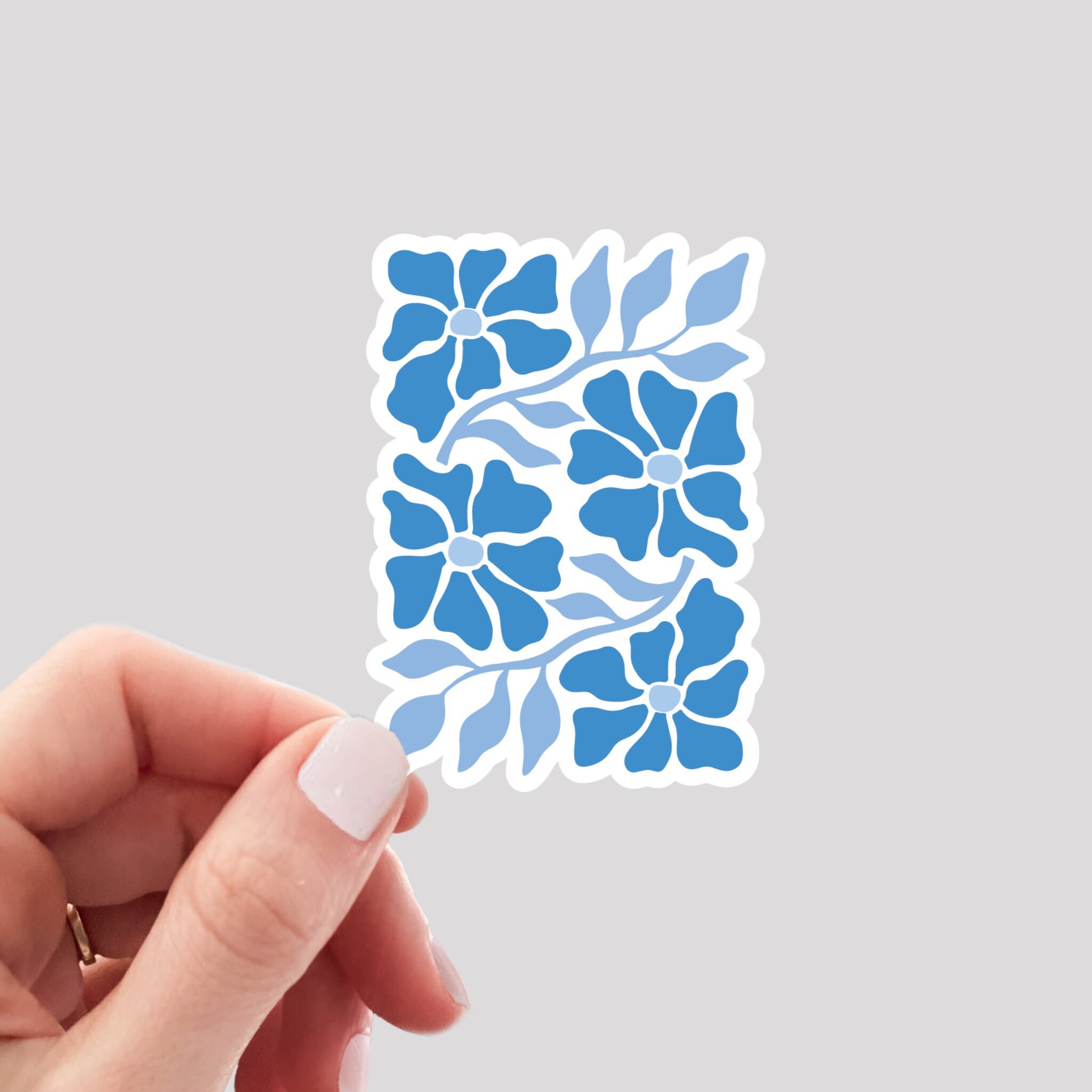 Floavour Poster Sticker Blue Floral Vinyl Sticker, Abstract Floral Sticker, Floral Water Bottle ...