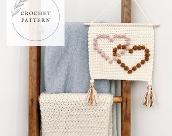 CROCHET PATTERN | Linked Hearts wall hanging. Crochet wall hanging pattern. Farmhouse decor. Nursery decor. Valentines day decor. Wall art.