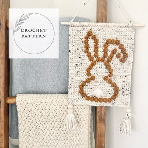 HÄKELMUSTER | Hase Wandbehang. Häkelanleitung für Wandbehang. Osterdeko. Wanddekor. Bauernhaus Dekor. Wandkunst. Kinderzimmer Dekor.