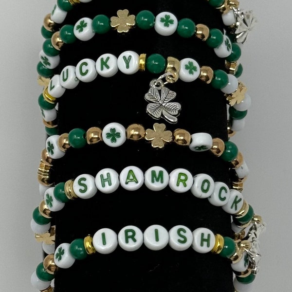 St. Patrick's Day / Irish - Handmade Beaded Charm Bracelets (Lucky, Clover, Shamrock, Irish)