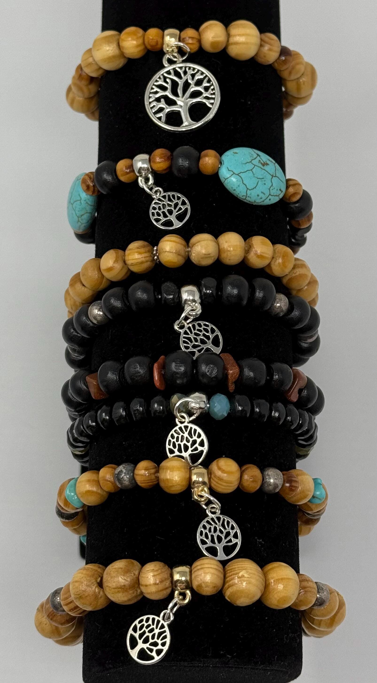 Natural Boho Tree of Life Handmade Beaded Bracelets With Wooden Beads ...